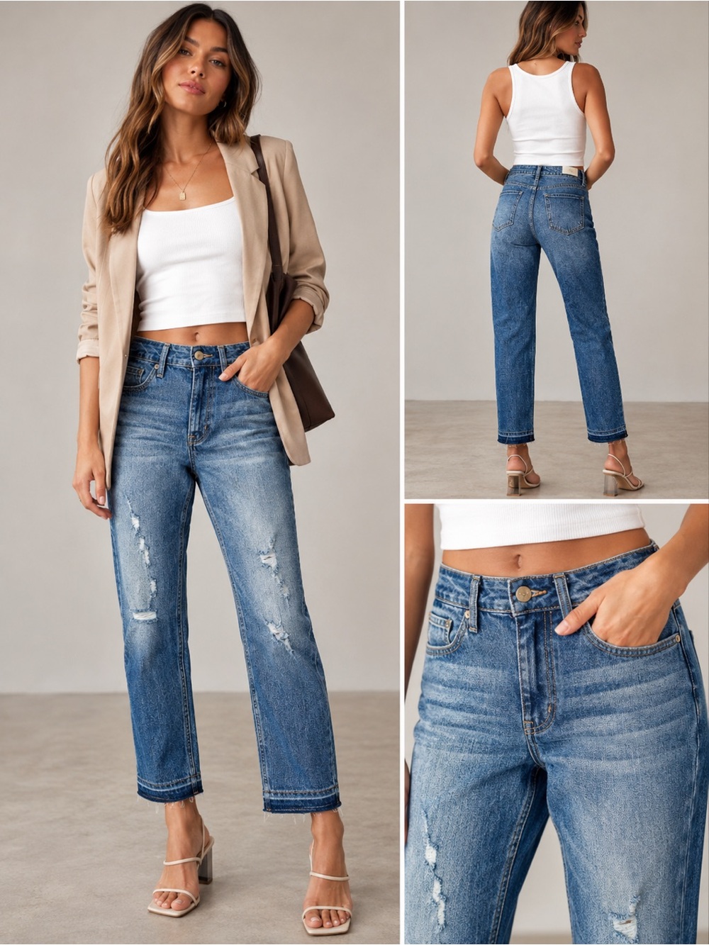 Indigo Rein Distressed Crop Jeans Raw Hem Medium Wash Size 7